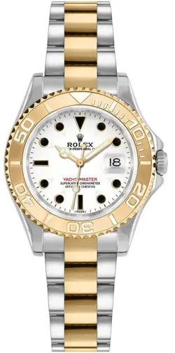 ROLEX YACHT-MASTER WHITE DIAL 18K YELLOW GOLD / STEEL WOMEN'S 29MM WATCH 169623