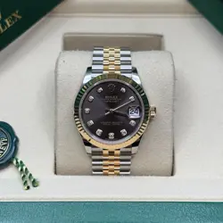 ROLEX DATEJUST 31 DARK GRAY DIAMOND DIAL TWO TONE YELLOW GOLD FLUTED JUBILEE