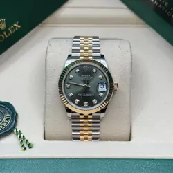 ROLEX DATEJUST 31 OLIVE GREEN DIAMOND DIAL TWO TONE YELLOW GOLD FLUTED JUBILEE