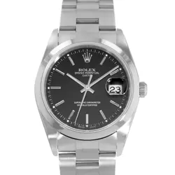 ROLEX OYSTER PERPETUAL DATE 15200 34MM BLACK INDEX STEEL OYSTER MENS WATCH