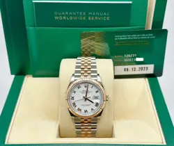 ROLEX DATEJUST 126231 36MM WHITE ROMAN DIAL 18K ROSE GOLD STEEL BOX PAPER 2023