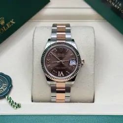 ROLEX DATEJUST 31 CHOCOLATE ROMAN DIAMOND 6 TWO TONE ROSE GOLD FLUTED OYSTER