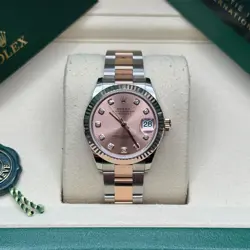 ROLEX DATEJUST 31 ROSE PINK DIAMOND DIAL TWO TONE ROSE GOLD FLUTED BEZEL OYSTER