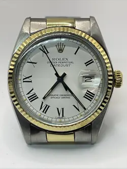 ROLEX DATEJUST SWISS T/TONE STEEL & 18K Y.GOLD UNISEX WATCH 36MM 16013 (104.9GR)