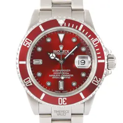 ROLEX MEN SUBMARINER 16610 S/STEEL OYSTER 40MM WATCH RED DIAMOND DIAL RED INSERT