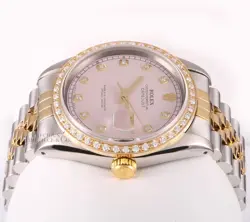Rolex Datejust Two Tone 36mm Stainless Steel 18k Diamond Bezel Pink Diamond Dial