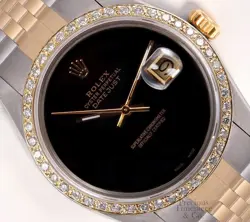 ROLEX DATEJUST TWO TONE S/STEEL GOLD 18K DIAMOND BEZEL ONYX DIAL 36MM WATCH-2WTY
