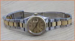 VINTAGE  ROLEX DATE 34MM 14K YELLOW GOLD SS CHAMPAGNE GOLD DIAL MEN WATCH
