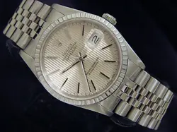 ROLEX DATEJUST 16220 MEN STAINLESS STEEL WATCH JUBILEE BAND SILVER TAPESTRY DIAL
