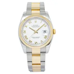 ROLEX DATEJUST 116233 18K YG TWO TONE OYSTER ROMAN WHITE DIAL UNISEX WATCH 36MM
