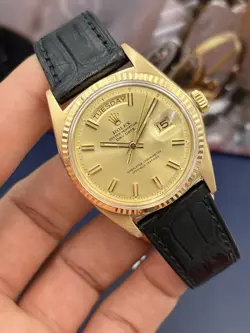 1970'S ROLEX DAY DATE 36MM CHAMPAGNE WIDE BOY DIAL 1803 W/ BOX