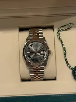 ROLEX DATEJUST 36MM 126231 ROSE GOLD FLUTED BEZEL WIMBLEDON ROMAN DIAL JUBILEE