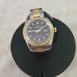 ROLEX DATEJUST 36 BLACK DIAL OYSTER BRACELET WATCH 116203 WITH DIAMOND YG BEZEL