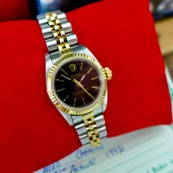 A BEAUTIFUL 1996 LADIES ROLEX OYSTER PERPETUAL IN STEEL & GOLD FULL BOX SET