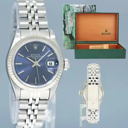 LADIES 69174 ROLEX DATEJUST 26MM BLUE STICK WHITE GOLD FLUTED JUBILEE WATCH