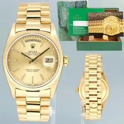 ROLEX PRESIDENT DAY DATE CHAMPAGNE TAPESTRY 18238 DOUBLE QUICK YELLOW GOLD WATCH