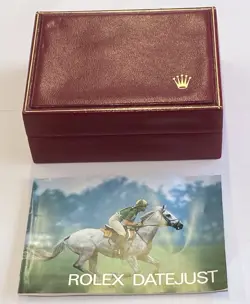 VINTAGE ROLEX WATCH BOX RED LEATHER 14.00.02 & DATEJUST BOOKLET