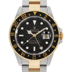 ROLEX GMT MASTER II 16713 BLACK 3 ROW OYSTER BRACELET U NUMBER SECOND HAND MENS