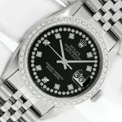 ROLEX DATEJUST STAINLESS STEEL JUBILEE DIAMOND WATCH WITH BLACK DIAMOND DIAL