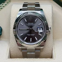 AUTHENTIC❀ROLEX❀HERRENUHR WATCH DATEJUST 41MM SILVER STICK DIAL SMOOTH BEZEL