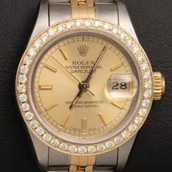 ROLEX DATEJUST 26MM 69173 TWO-TONE JUBILEE DIAMOND BEZEL CHAMPAGNE WATCH, 1CT