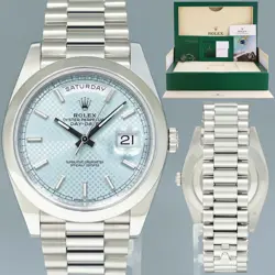 MINT PAPERS ROLEX PLATINUM PRESIDENT DAY DATE 40 BLUE MOTIF 228206 WATCH BOX