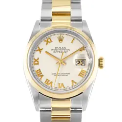 ROLEX DATEJUST 36 16203 WHITE PYRAMID ROMAN STEEL GOLD OYSTER MENS WATCH 1997