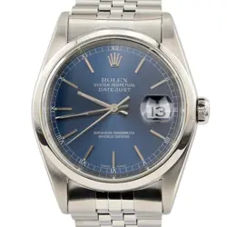 ROLEX DATEJUST MEN STAINLESS STEEL WATCH QUICKSET JUBILEE BAND BLUE DIAL 16200