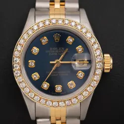 ROLEX DATEJUST 69173 DIAMOND BEZEL JUBILEE WATCH 26MM DARK BLUE DIAL 1.25CT