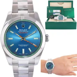 2016 MINT PAPERS ROLEX MILGAUSS BLUE DIAL ANNIVERSARY GREEN 116400GV STEEL WATCH