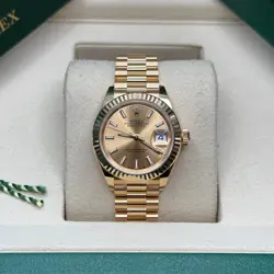 ROLEX LADY-DATEJUST CHAMPAGNE INDEX YELLOW GOLD FLUTED BEZEL PRESIDENT BRACELET