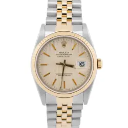 ROLEX DATEJUST 36MM IVORY TAPESTRY TWO-TONE 18K GOLD STEEL JUBILEE WATCH 16233