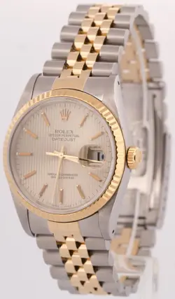 Rolex DateJust 36mm IVORY TAPESTRY Two-Tone 18K Gold Steel JUBILEE Watch 16233