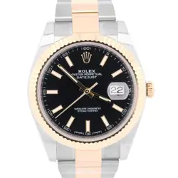 ROLEX DATEJUST 41 BLACK 41MM 18K YELLOW GOLD FLUTED STEEL OYSTER 126333 WATCH