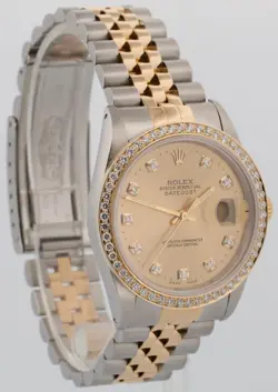 Rolex DateJust 36mm CHAMPAGNE DIAMOND Two-Tone 18K Gold Steel JUBILEE 16233