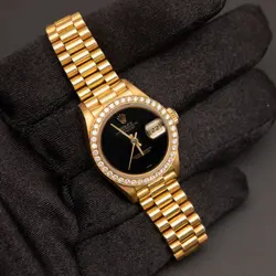 Presidential Rolex Datejust 69178 Diamond Bezel Watch 26mm Black Dial, 1.00ct