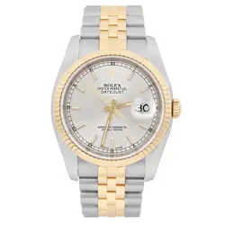 ROLEX DATEJUST 36MM STEEL 18K GOLD SILVER TUXEDO DIAL AUTOMATIC WATCH 116233