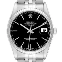 ROLEX DATEJUST STEEL WHITE GOLD BLACK DIAL MENS WATCH 16234