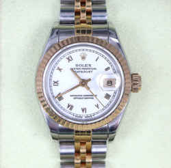 LADIES ROLEX 26MM DATEJUST 18K GOLD STAINLESS STEEL FLUTED JUBILEE WATCH 69173