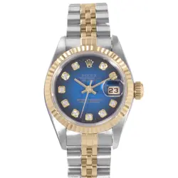 1998 ROLEX LADY-DATEJUST 26, 69173, STEEL & GOLD, BLUE VIGNETTE DIAMOND DIAL,...