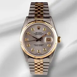 ROLEX DATEJUST 36MM YELLOW GOLD FLUTED SILVER DIAMOND DIAL JUBILEE WATCH 16013