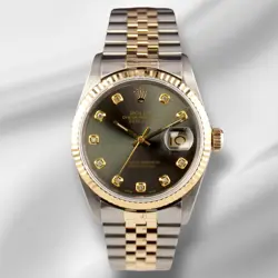 ROLEX DATEJUST 36MM YELLOW GOLD FLUTED GREY DIAMOND DIAL JUBILEE WATCH 16013