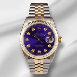 ROLEX DATEJUST 36MM YELLOW GOLD ROYAL BLUE DIAMOND DIAL JUBILEE WATCH 16013