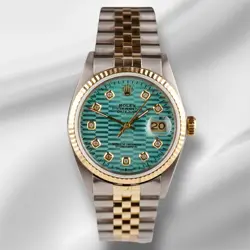 ROLEX DATEJUST 36MM YELLOW GOLD BLUE MOTIF DIAMOND DIAL JUBILEE WATCH 16013
