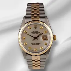 ROLEX DATEJUST 36MM YELLOWGOLD FLUTED WHITE MOP DIAMOND DIAL JUBILEE WATCH 16013
