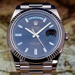 Rolex DayDate 40mm 228235 Everose Gold Chocolate Dial Baguette Diamond Markers