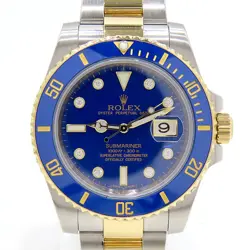 ROLEX 16613 18K COMBI SUBMARINER BLUE PLATE 8 DIA AUTOMATIC STEEL MEN'S WATCH