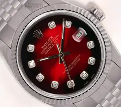ROLEX DATEJUST 36MM STAINLESS STEEL JUBILEE 18K FLUTED RED VIGNETTE DIAMOND DIAL