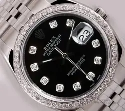 ROLEX DATEJUST 36MM STAINLESS STEEL JUBILEE DIAMOND BEZEL BLACK DIAMOND DIAL