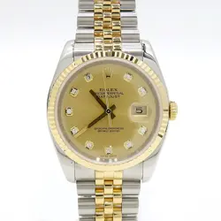 ROLEX 116233 18K COMBI DATEJUST 10 POINT DIAMOND CHAMPAGNE GOLD DIAL MEN'S WATCH